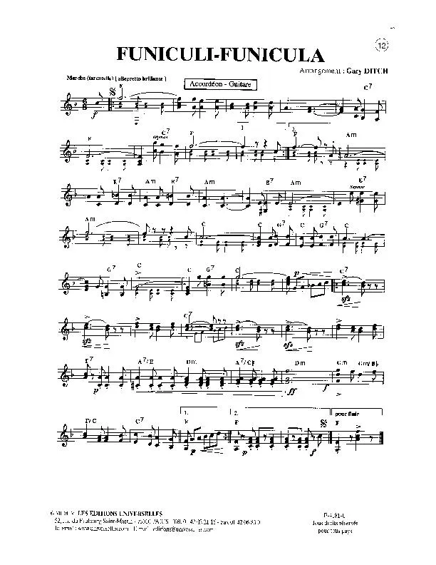 télécharger la partition d'accordéon Funiculi funicula (Arrangement : Gary Ditch) (Marche Tarentelle) au format PDF