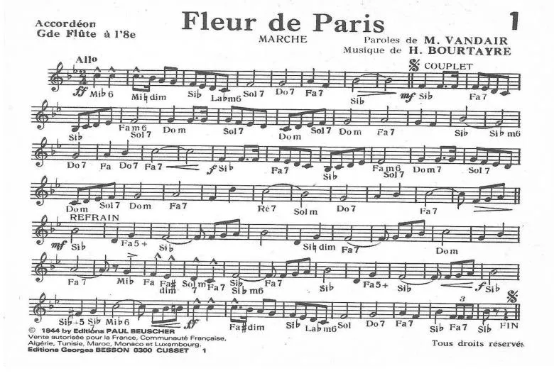 télécharger la partition d'accordéon Fleur de Paris (Chant : Maurice Chevalier / Jacques Hélian) (Arrangement pour accordéon) (Marche)  au format PDF