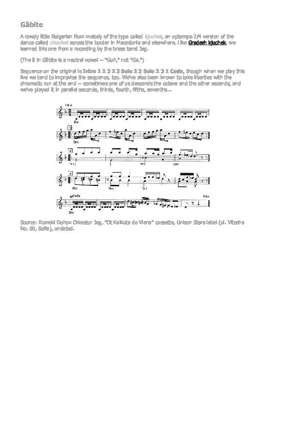 télécharger la partition d'accordéon Gâbite (Kjuchek) (Uptempo) (Interprètes : Romski Duhov Orkestur Jag) au format PDF