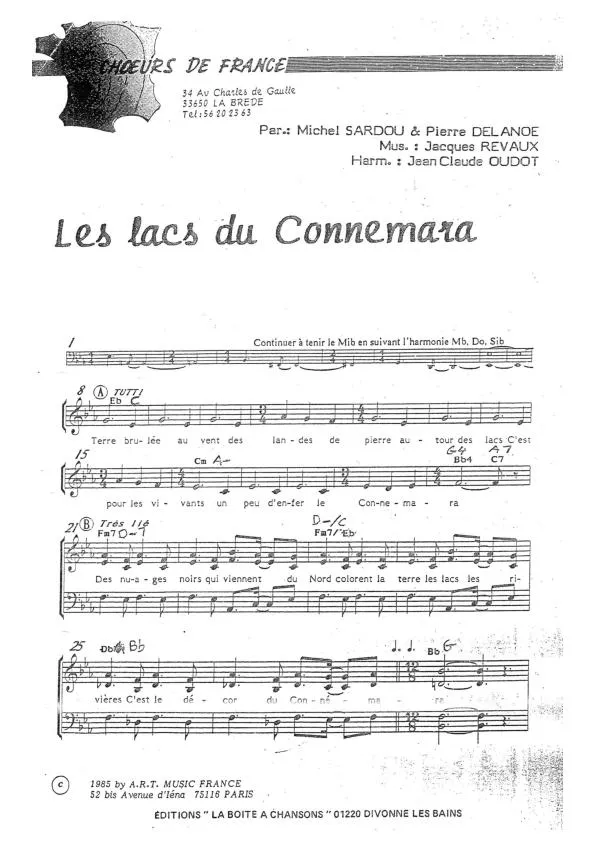 télécharger la partition d'accordéon Les lacs du Connemara (Harmonisation : Jean-Claude Oudot) au format PDF