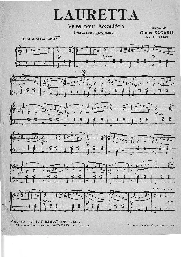 télécharger la partition d'accordéon Lauretta (Arrangement : Carlo Stan) (Valse) au format PDF