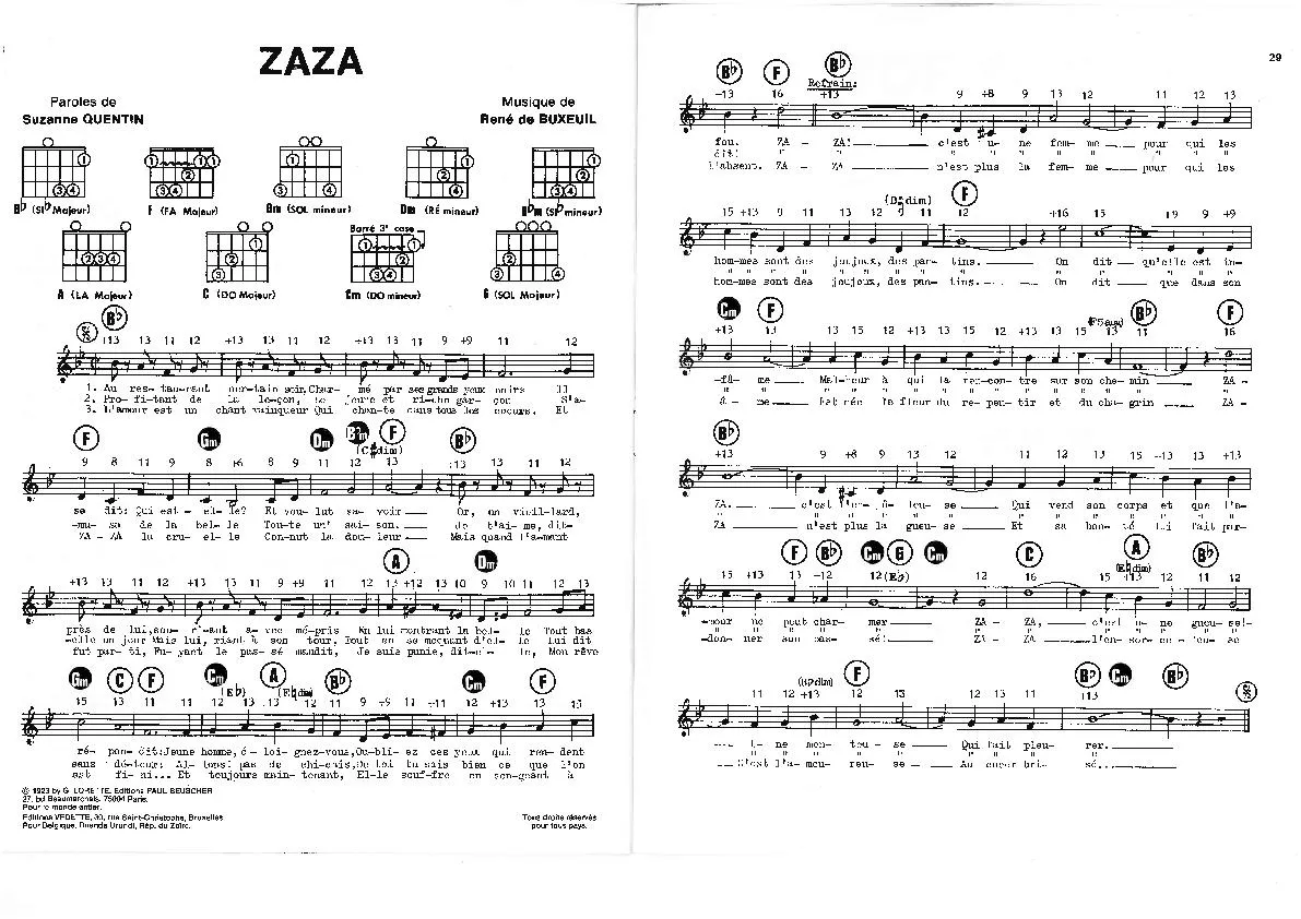 télécharger la partition d'accordéon Zaza (Chant : Andrex / Paul Dalbret / Anny Flore / Mistinguett / Georgette Plana) (Fox Trot) au format PDF