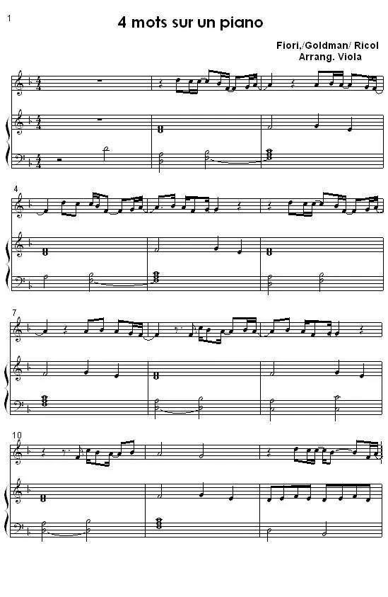 télécharger la partition d'accordéon 4 mots sur un piano (Chant : Patrick Fiori + Jean-Jacques Goldman + Christine Ricol) au format PDF