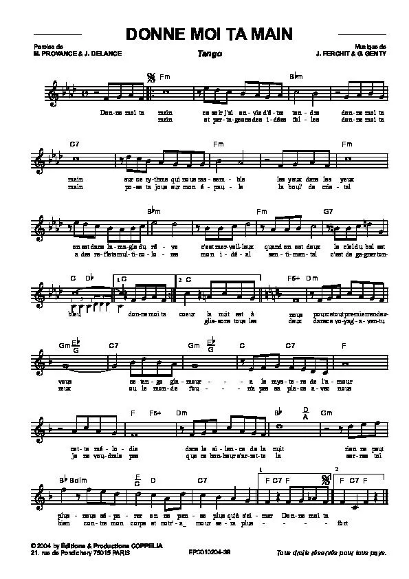 télécharger la partition d'accordéon Donne moi ta main (Tango) au format PDF