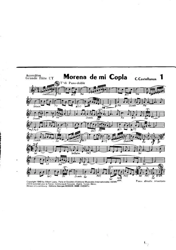 télécharger la partition d'accordéon Morena de mi Copla (Arrangement pour accordéon) (Paso Doble)  au format PDF