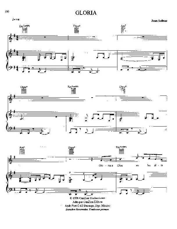télécharger la partition d'accordéon Gloria (Chant : Marcos Witt) (Gospel) au format PDF