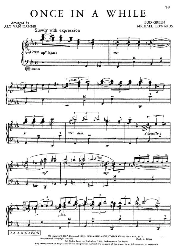 télécharger la partition d'accordéon Once in a while (Chant : Nat King Cole) (Arrangement : Art Van Damm) (Accordéon) (Slow) au format PDF