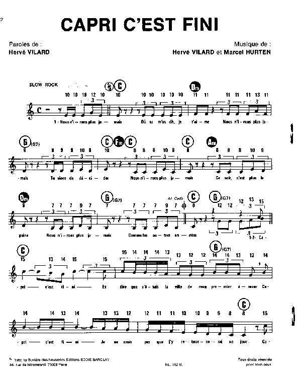 télécharger la partition d'accordéon Capri c'est fini (Slow Rock) au format PDF