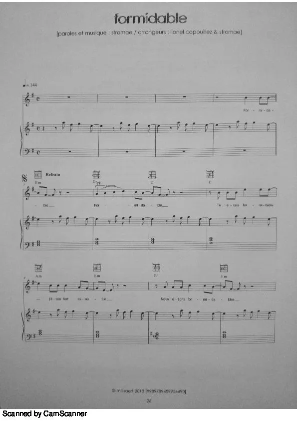 télécharger la partition d'accordéon Formidable (Electro Pop) au format PDF