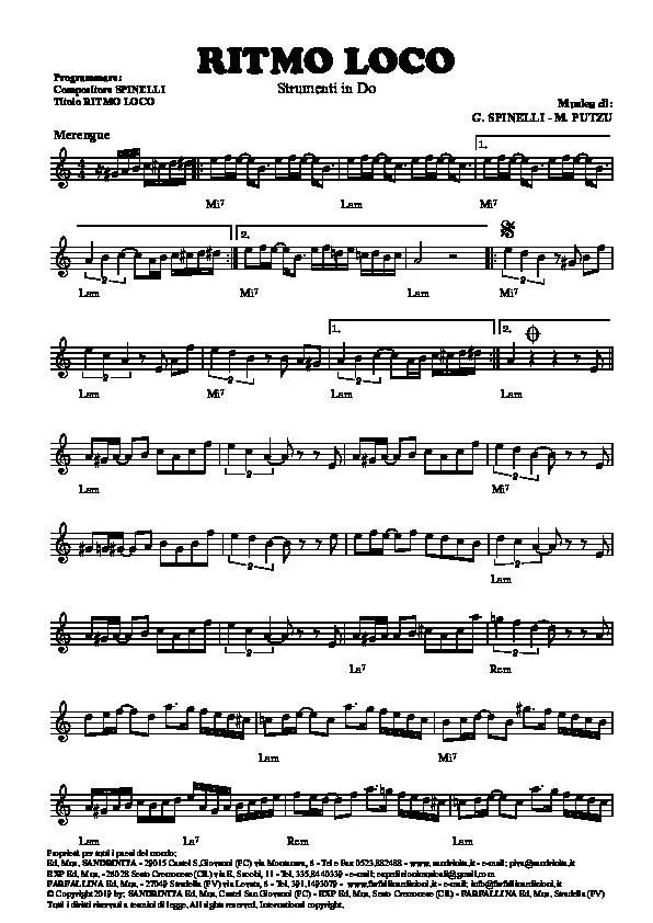 télécharger la partition d'accordéon Ritmo loco (Merengue) au format PDF