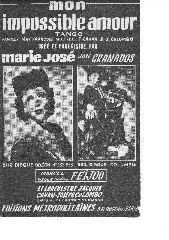 télécharger la partition d'accordéon Mon impossible amour (Chant : Marie-José) (Tango Malambo) au format PDF
