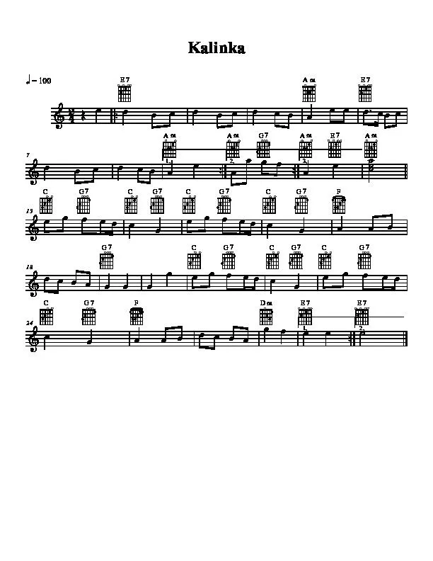 télécharger la partition d'accordéon Kalinka (Folklore Russe) au format PDF