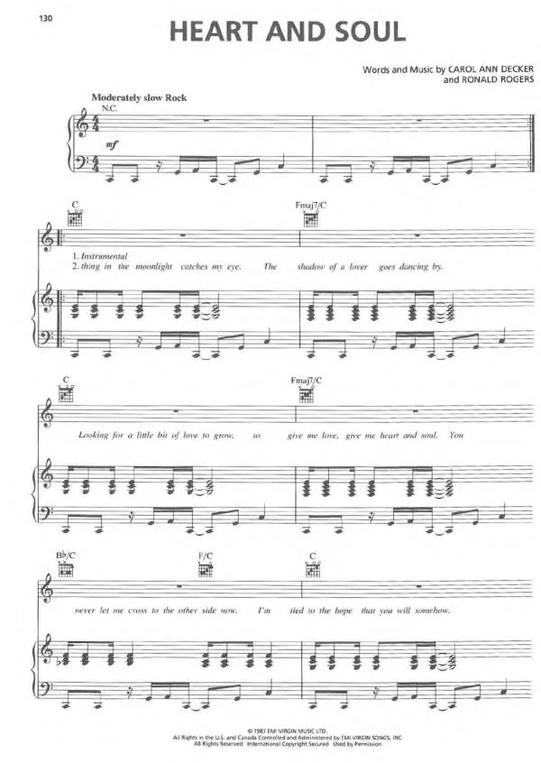 télécharger la partition d'accordéon Heart and soul (Slow Rock) au format PDF