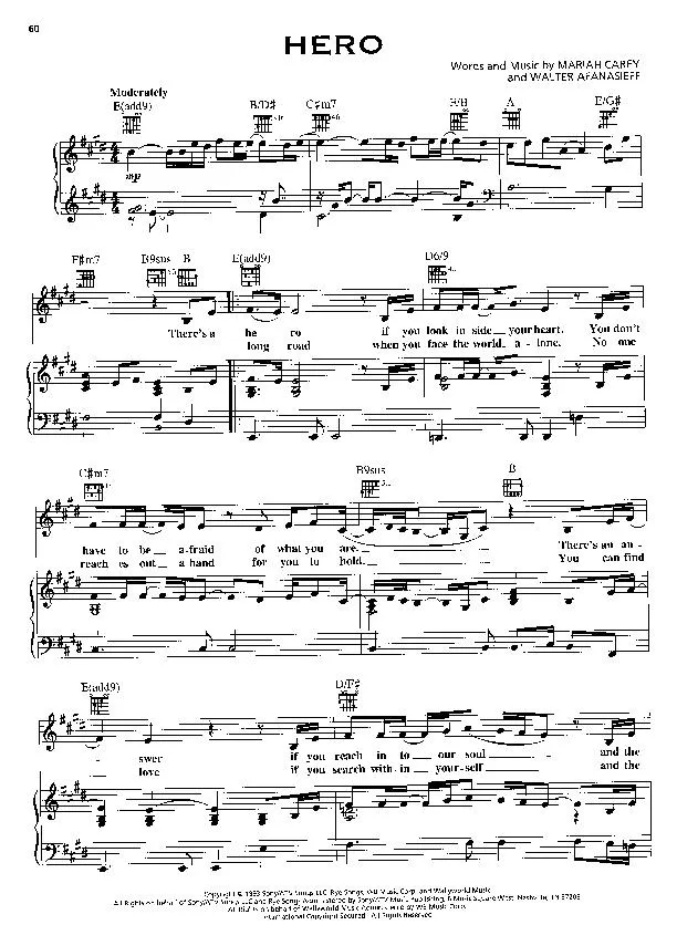 télécharger la partition d'accordéon Hero (Chant : Mariah Carey) (Slow) au format PDF