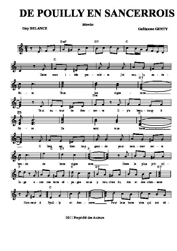 télécharger la partition d'accordéon De Pouilly au Sancerrois (Marche) au format PDF