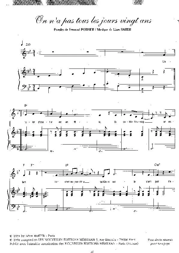 télécharger la partition d'accordéon On n'a pas tous les jours vingt ans (Chant : Berthe Sylva) (Valse) au format PDF
