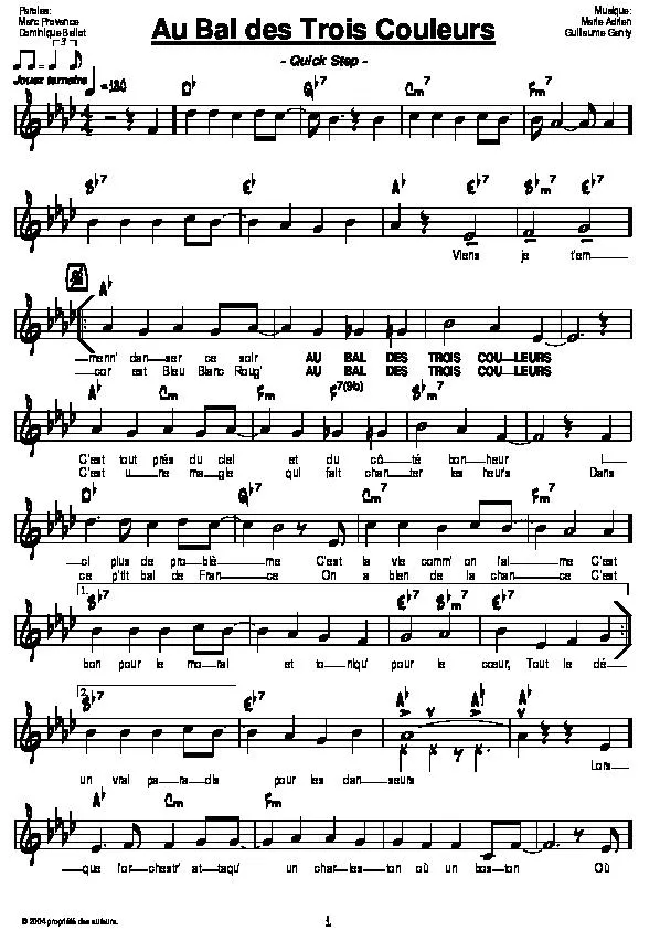 télécharger la partition d'accordéon Au bal des trois couleurs (Quick Step) au format PDF