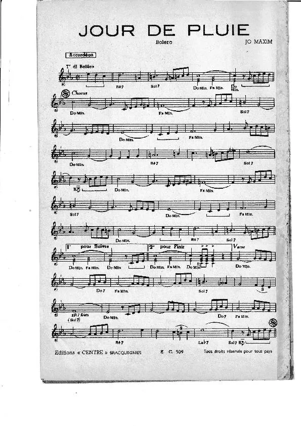 télécharger la partition d'accordéon Jour de Pluie (Orchestration) (Boléro) au format PDF