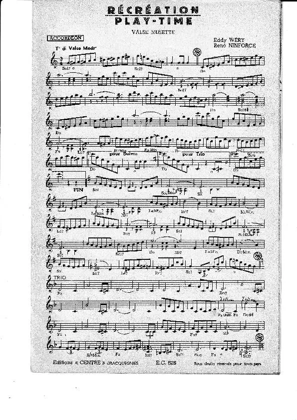 télécharger la partition d'accordéon Récréation (Play-Time) (Orchestration) (Valse Musette) au format PDF