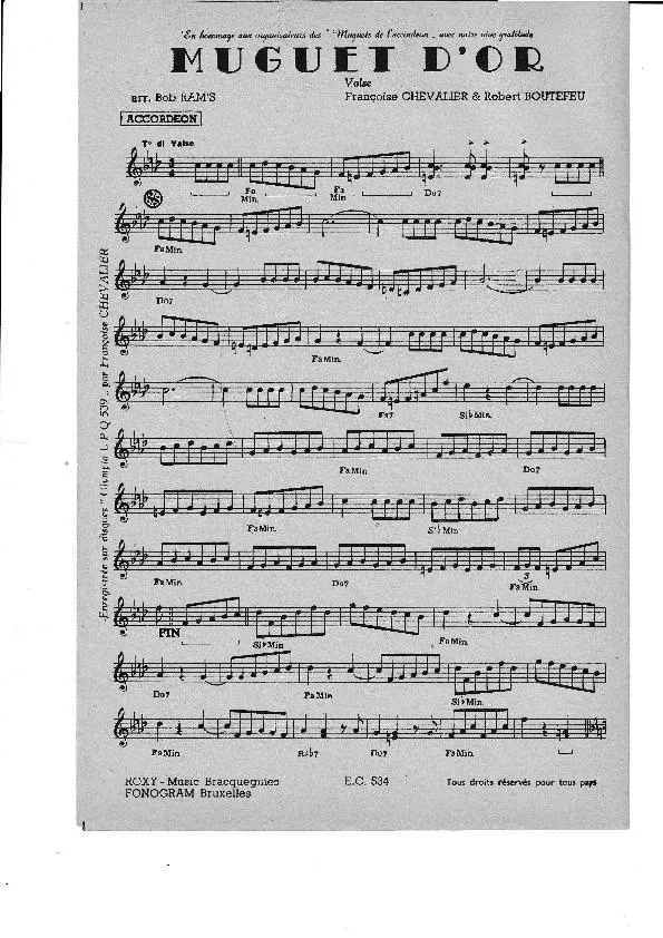 télécharger la partition d'accordéon Muguet d'Or (Arrangement : Bob Ram's) (Orchestration) (Valse Musette) au format PDF