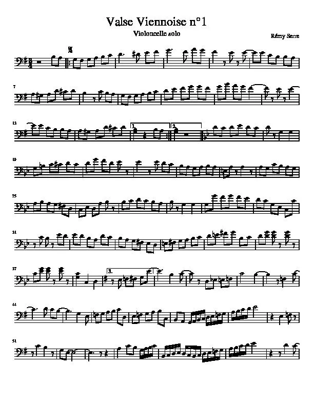 télécharger la partition d'accordéon Valse Viennoise n°1 (Violoncelle Solo) (Clé de fa) au format PDF