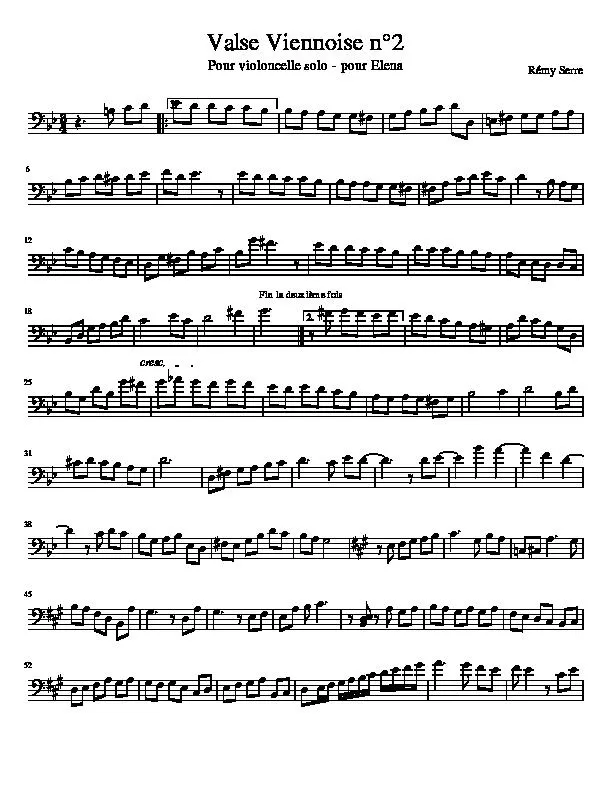 télécharger la partition d'accordéon Valse Viennoise n°2 (Violoncelle Solo) (Clé de fa) au format PDF