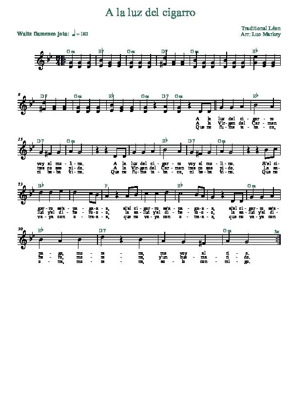 télécharger la partition d'accordéon A la luz del cigarro (Arrangement : Luc Markey) (Valse Flamenco) au format PDF