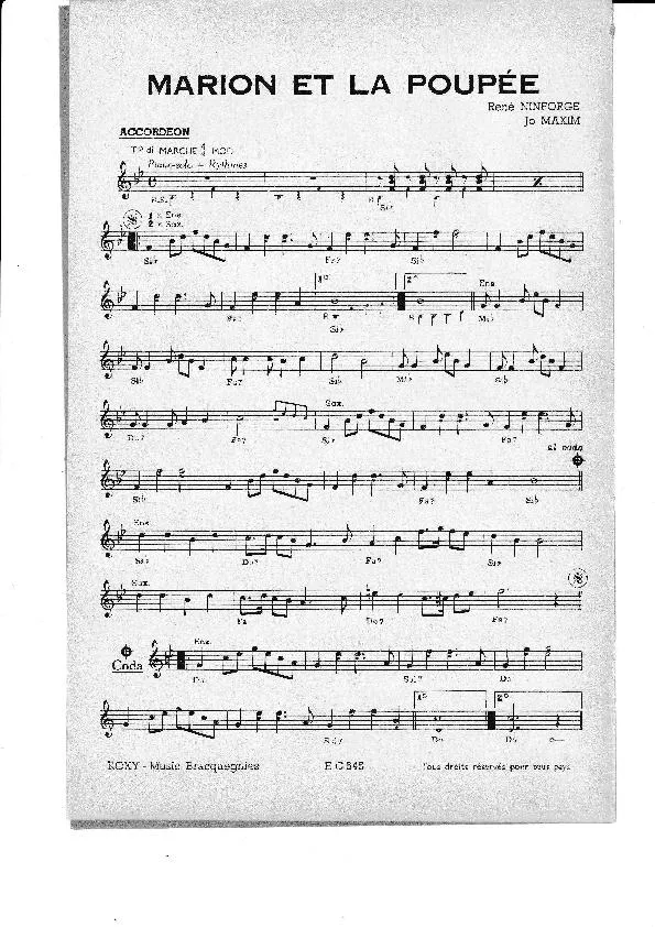 télécharger la partition d'accordéon Marion et sa Poupée (Orchestration) (Marche) au format PDF