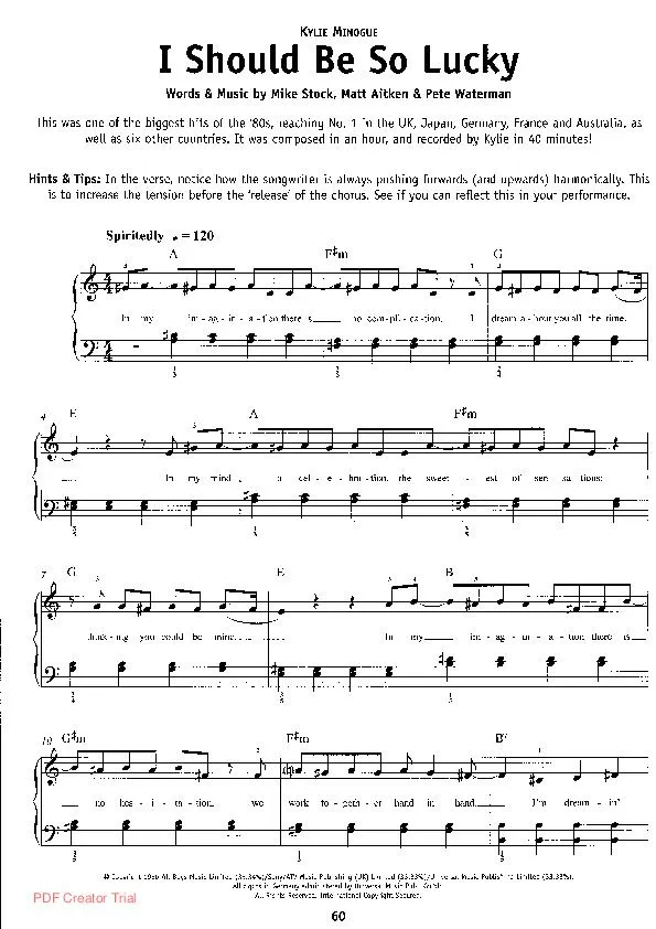 télécharger la partition d'accordéon I should be so lucky (Chant : Kylie Minogue) au format PDF