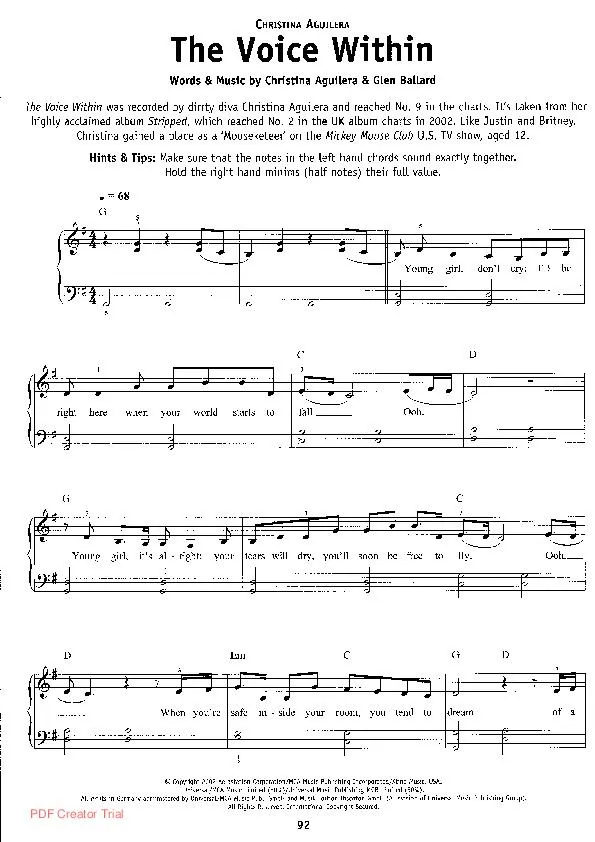 télécharger la partition d'accordéon The voice within au format PDF