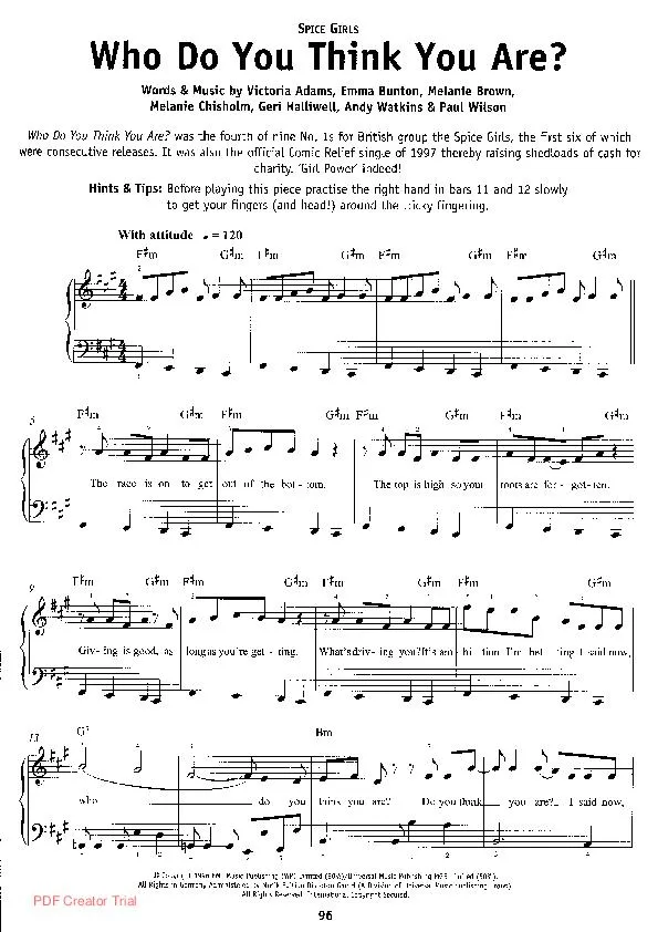 télécharger la partition d'accordéon Who do you think you are (Chant : Les Spice Girls) au format PDF