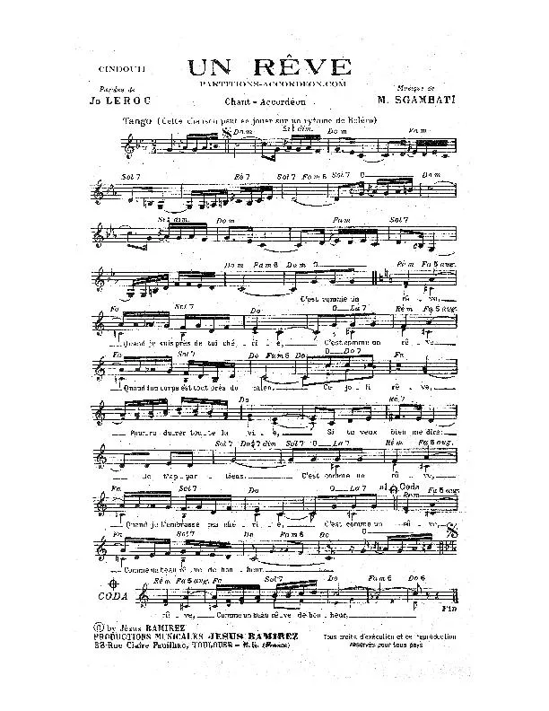 télécharger la partition d'accordéon Un rêve (Tango) au format PDF