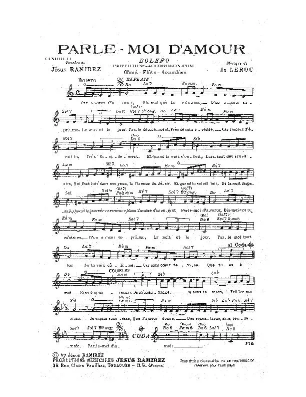 télécharger la partition d'accordéon Parle-moi d'amour (Boléro) au format PDF
