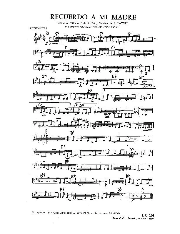 télécharger la partition d'accordéon Recuerdo de mi Madre (Paso Doble) au format PDF