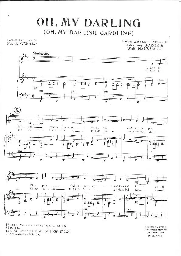 télécharger la partition d'accordéon Oh, my Darling (Oh my Darling Caroline) au format PDF
