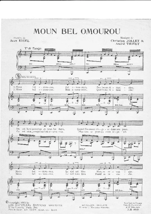 télécharger la partition d'accordéon Moun bel omourou (Tango) au format PDF