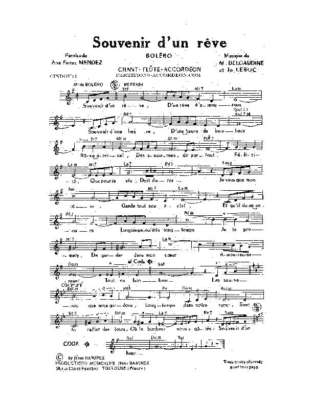 télécharger la partition d'accordéon Souvenir d'un rêve (Boléro) au format PDF