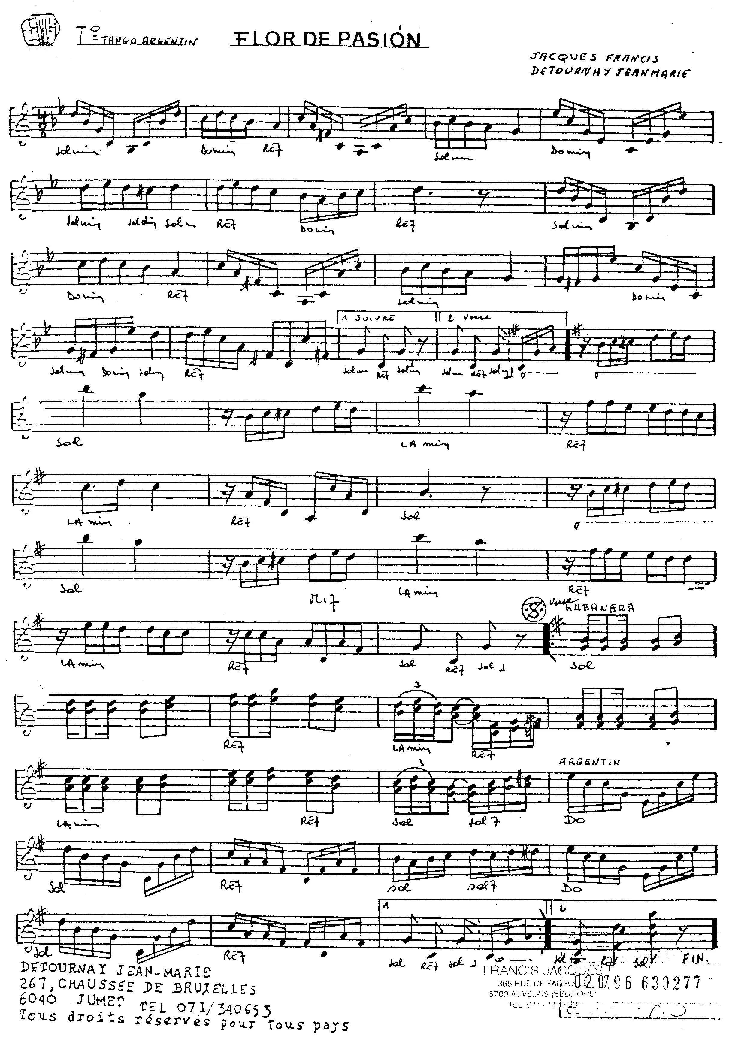 télécharger la partition d'accordéon Flor de Pasion (Tango Argentin) au format PDF
