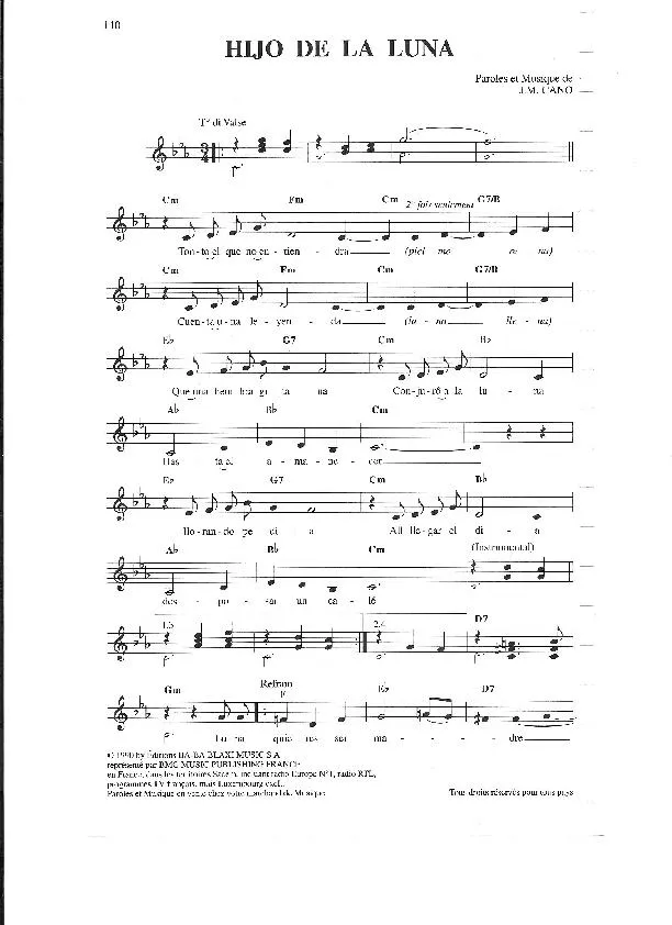 télécharger la partition d'accordéon Hijo de la luna (Chant : Oasis) (Valse) au format PDF