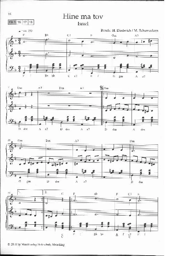 télécharger la partition d'accordéon Hine ma tov (Arrangement : Henner Diederich & Martina Schumeckers) (Valse) au format PDF