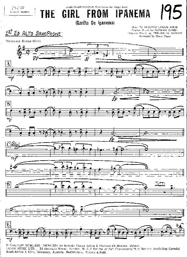 télécharger la partition d'accordéon The Girl From Ipanema (Garóta De Ipanema) (Arranged by: Glenn Osser) (For Big-Band) au format PDF