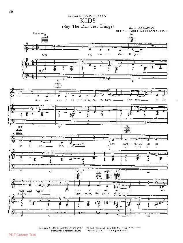 télécharger la partition d'accordéon Kids (Chant : Tammy Wynette) au format PDF