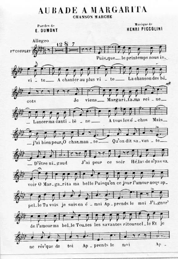 télécharger la partition d'accordéon Aubade à Margarita (Chanson Marche) au format PDF