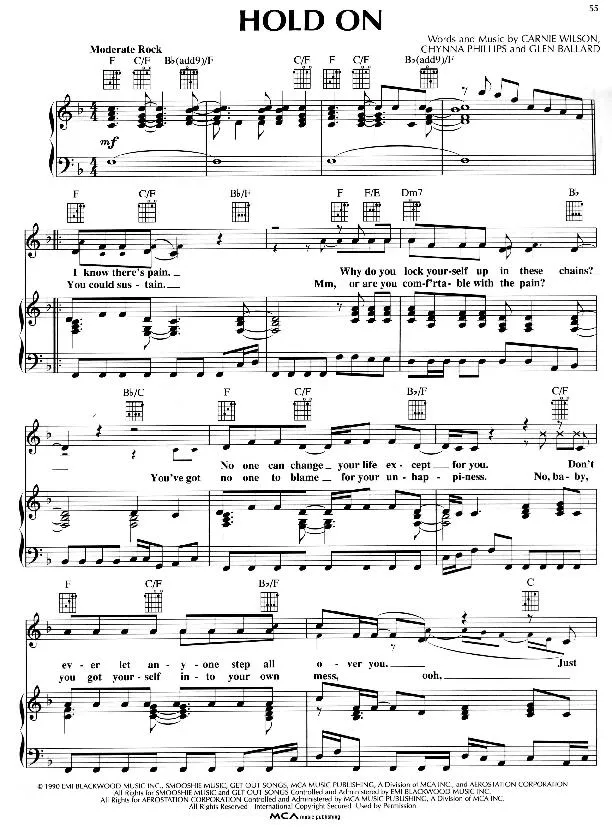 télécharger la partition d'accordéon Hold on (Interprètes : Wilson Phillips) (Disco rock) au format PDF
