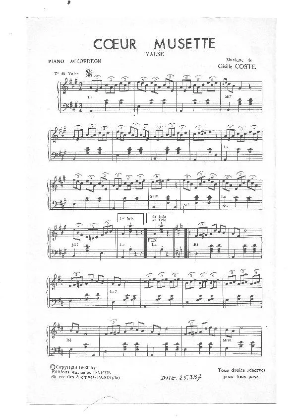 télécharger la partition d'accordéon Coeur musette (Valse) au format PDF