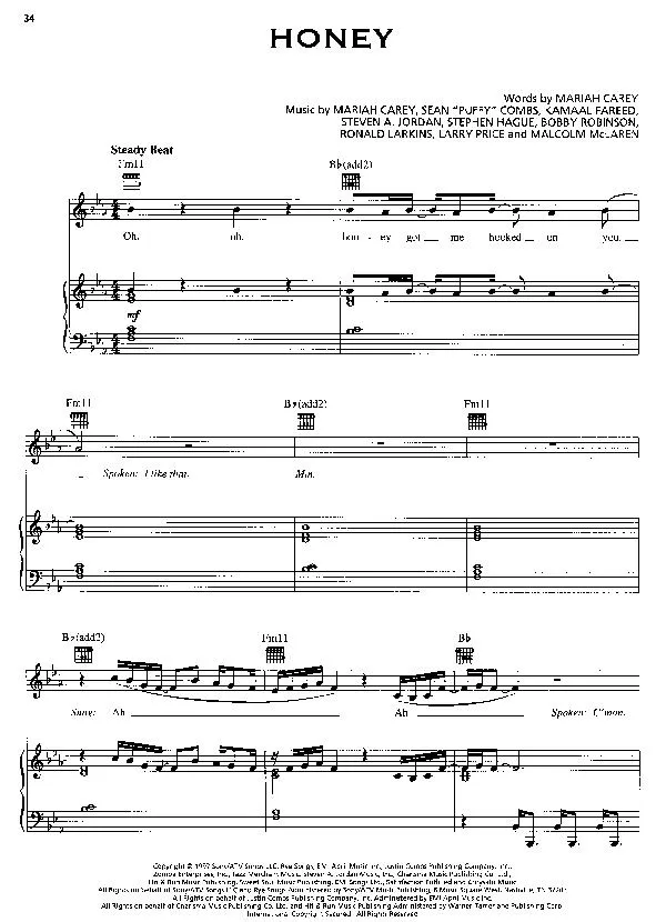 télécharger la partition d'accordéon Honey (Chant : Mariah Carey) (Soul disco) au format PDF