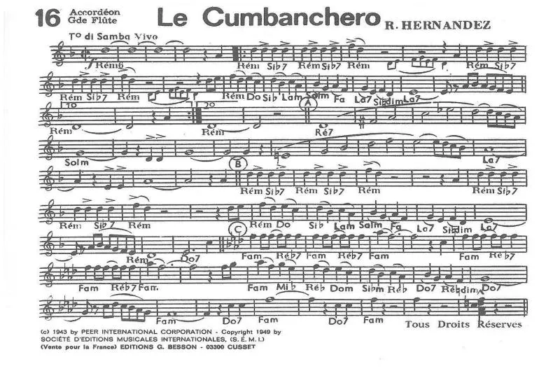 télécharger la partition d'accordéon Le Cumbanchero (El Cumbanchero) (Samba) au format PDF