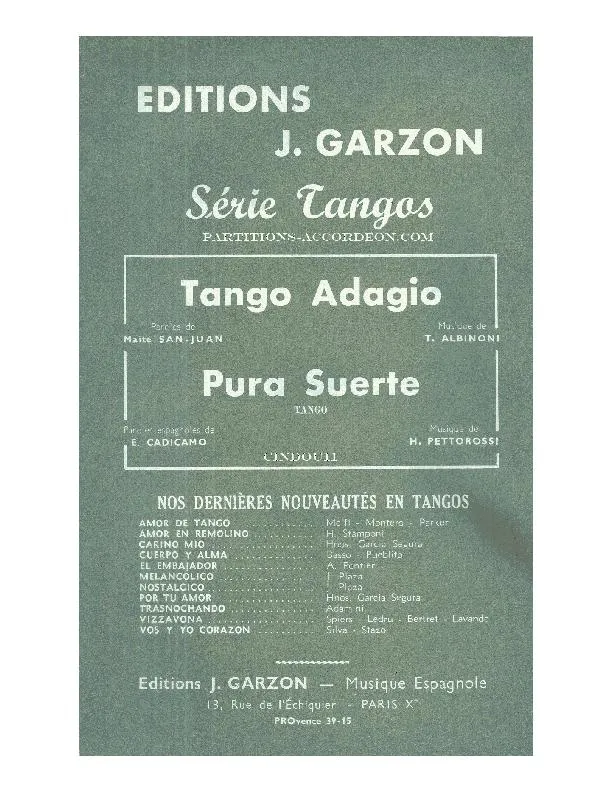 télécharger la partition d'accordéon Tango Adagio (Arrangement : Tani Scala) (Orchestration Complète) au format PDF
