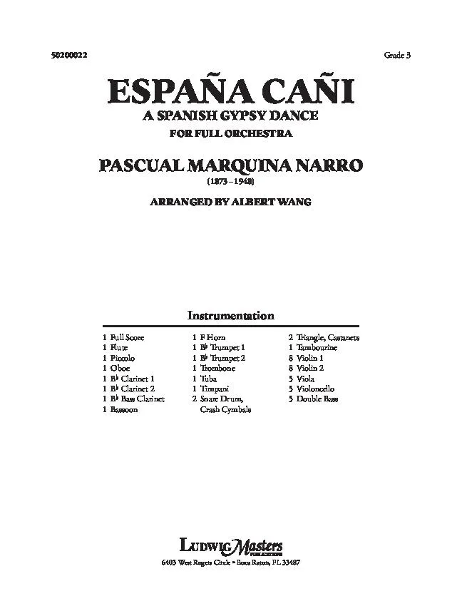 télécharger la partition d'accordéon España cañi (Arrangement : Albert Wang) (Orchestration) (Paso Doble) au format PDF