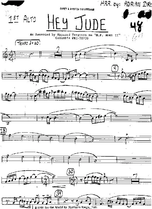 télécharger la partition d'accordéon Hey Jude (Arranged By : Adrian Drove) (Full Big-Band) au format PDF